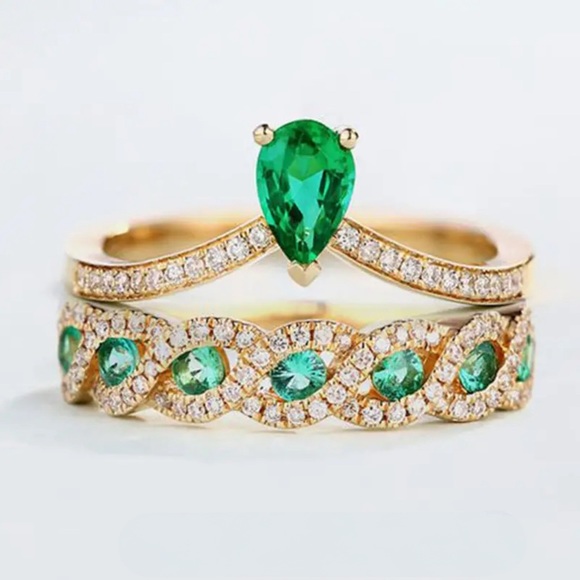 Jewelry - 14k Gold Plated Emerald Zirconia Ring - 8